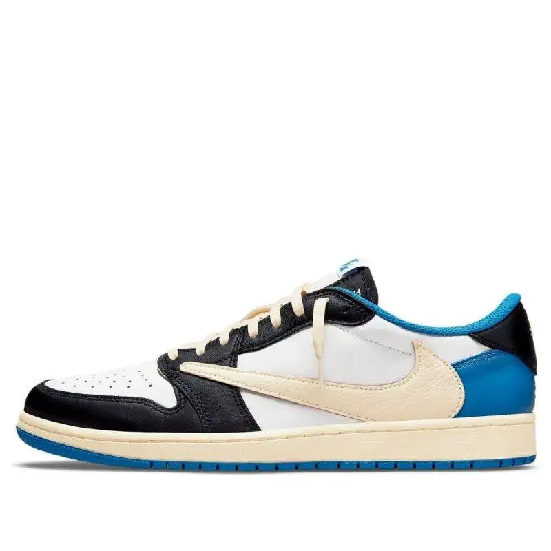 Fragment Design x Travis Scott x Pandabuy Air Jordan 1 Retro Low 'Sail Black Military Blue'