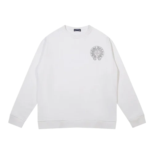 Classic Chrome Hearts 2 Horseshoe Logo White Sweatshirt