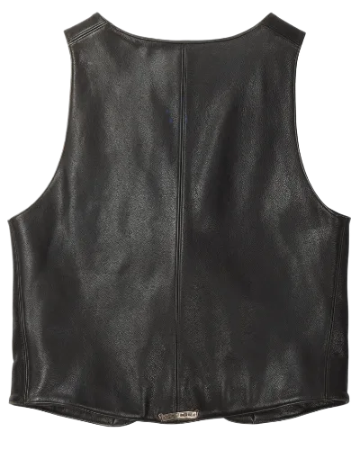 Men's Classic Black Leather Lapel Vest , Chrome Hearts