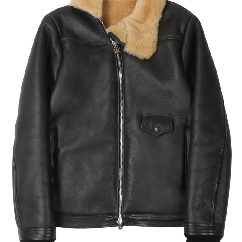 Shearling Leather Bomber Jacket With Fur Collar , Chrome Hearts