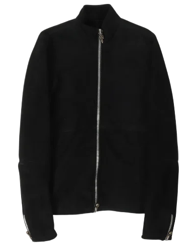 Jet Black Zip Up Leather Jacket , Chrome Hearts