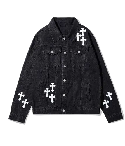 White Cross Patch Denim Jacket , Chrome Hearts 3 chrome hearts jeans denim jacket