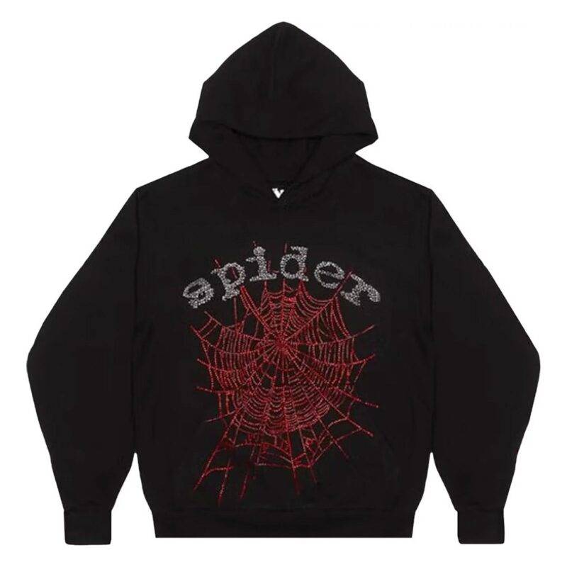 Sp5der Rhinestone Logo Hoodie Black